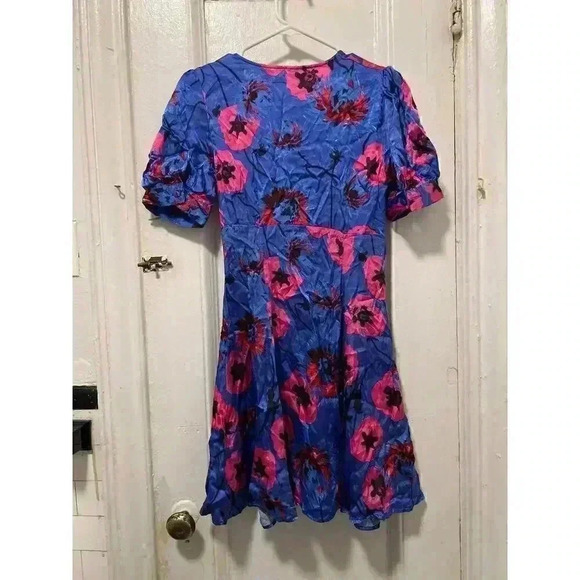Topshop Floral Print Button Down Puff Sleeve Mini Dress Size 2 - Picture 8 of 11